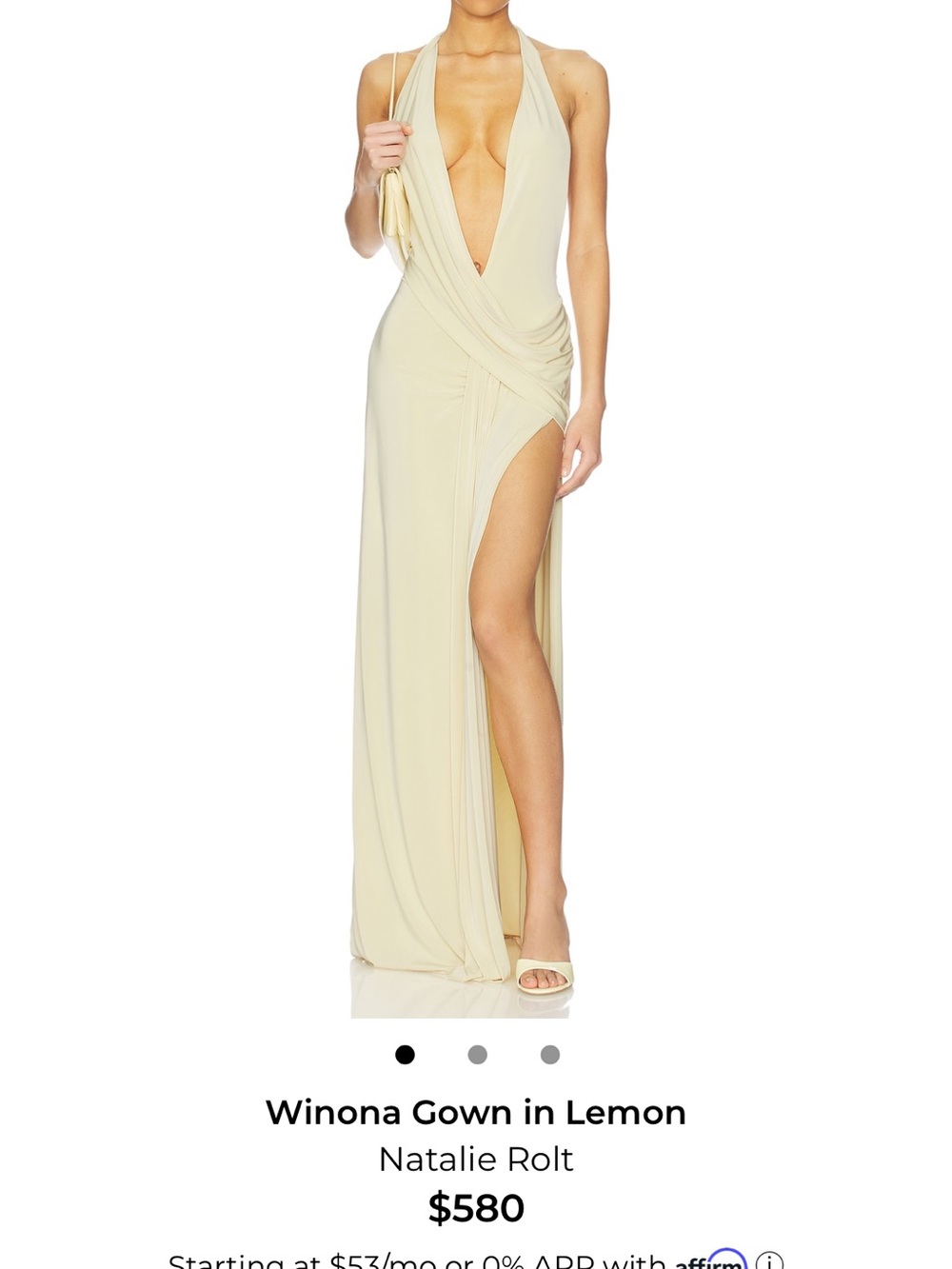 Lemon Halter Deep-V Maxi Gown with High Slit